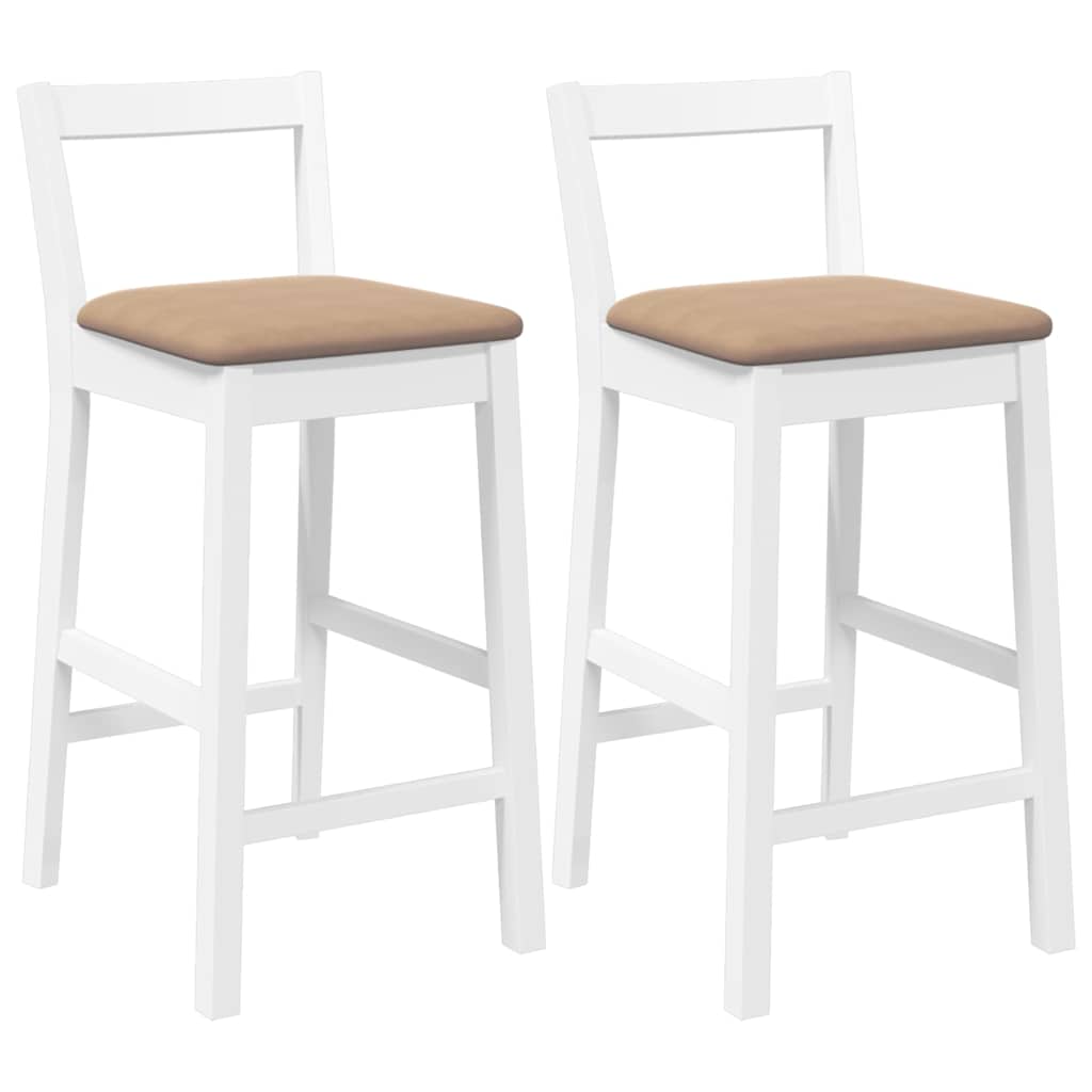 Barstolar med kuddar 2 st, vit, massivt trä, gummi
