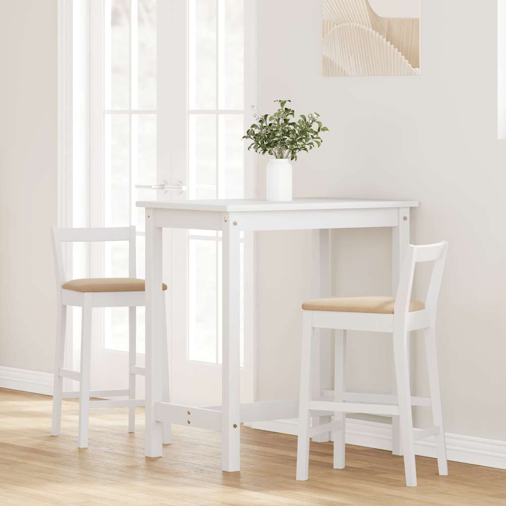 Barstolar med kuddar 2 st, vit, massivt trä, gummi