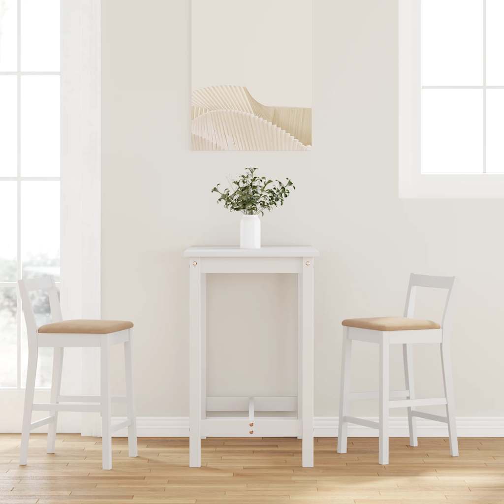 Barstolar med kuddar 2 st, vit, massivt trä, gummi