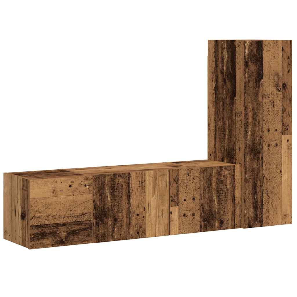 Väggmonterade TV-skåp 3 st åldrat trä konstruerat trä