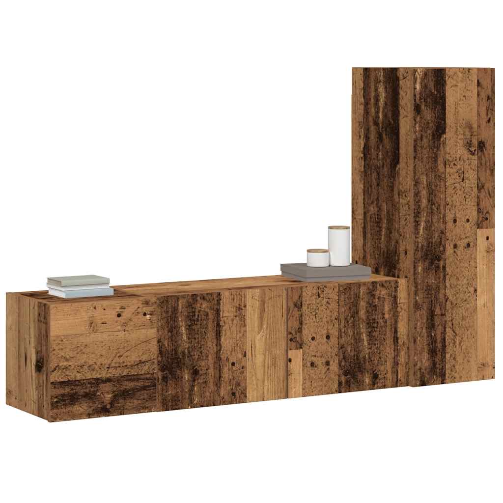 Väggmonterade TV-skåp 3 st åldrat trä konstruerat trä