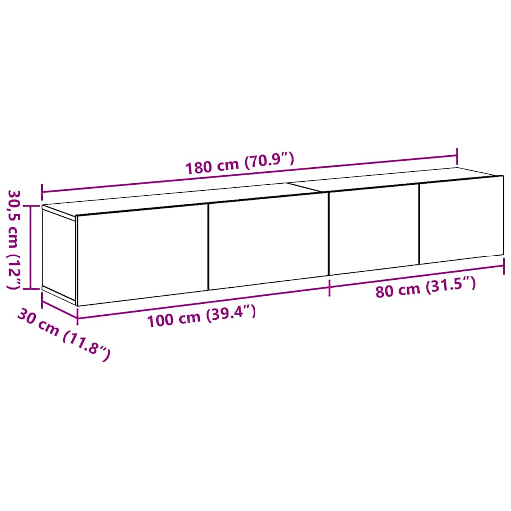 TV-bänkset 2 pcs Svart ek 100 x 30 x 30 cm Konstruerat trä