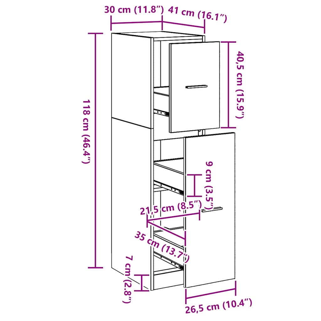 Apoteksskåp Svart ek 30 x 41 x 118 cm Konstruerat trä