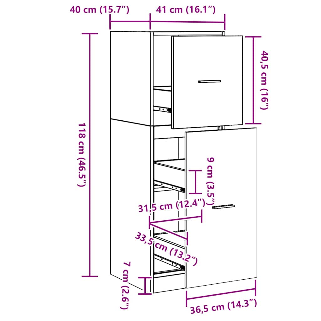 Apoteksskåp Svart ek 40 x 41 x 118 cm Konstruerat trä