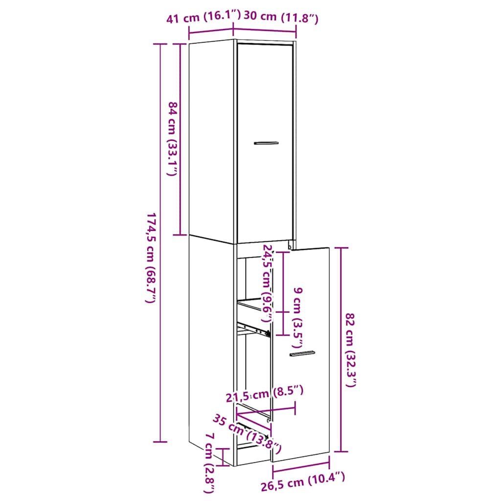 Apoteksskåp Svart ek 30 x 41 x 174.5 cm Konstruerat trä