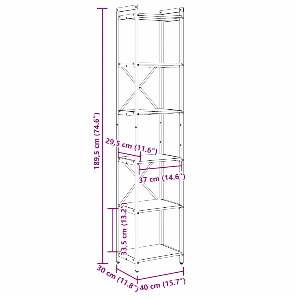 Bokhylla artisan ek 40 x 30 x 188 cm Konstruerat trä