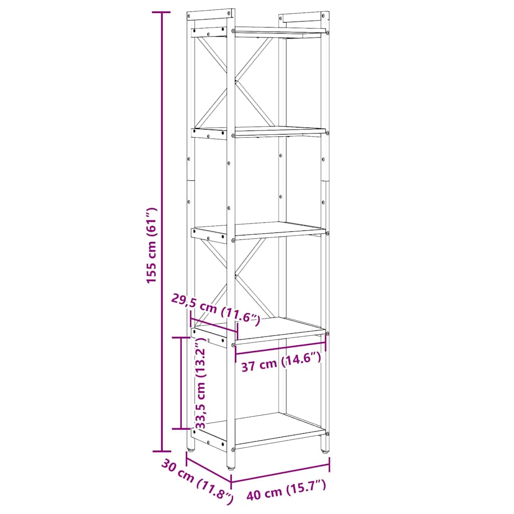 Bokhylla artisan ek 40 x 30 x 153 cm Konstruerat trä