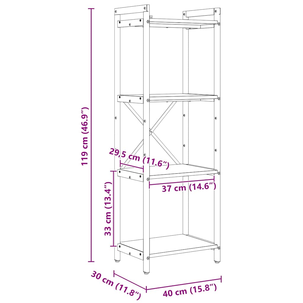Bokhylla artisan ek 40 x 30 x 118 cm Konstruerat trä