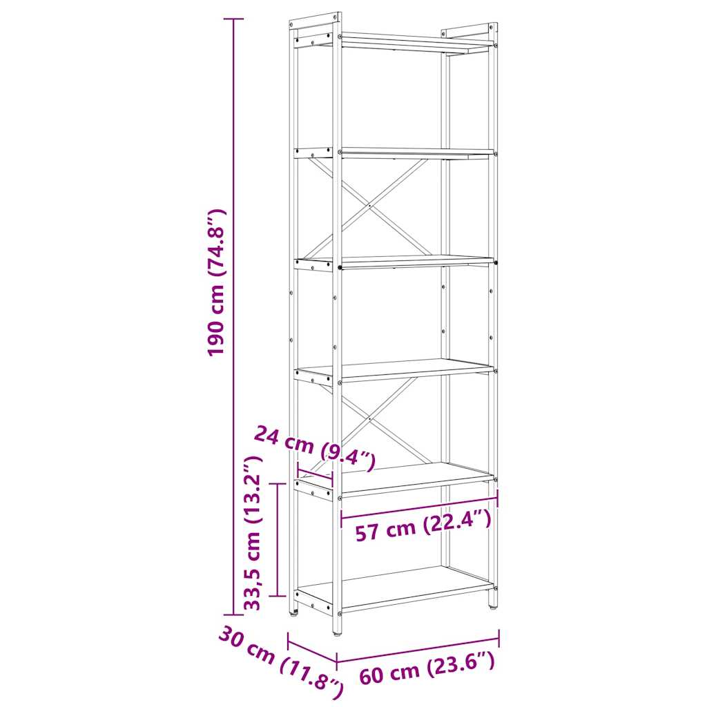 Bokhylla artisan ek 60 x 30 x 188 cm Konstruerat trä