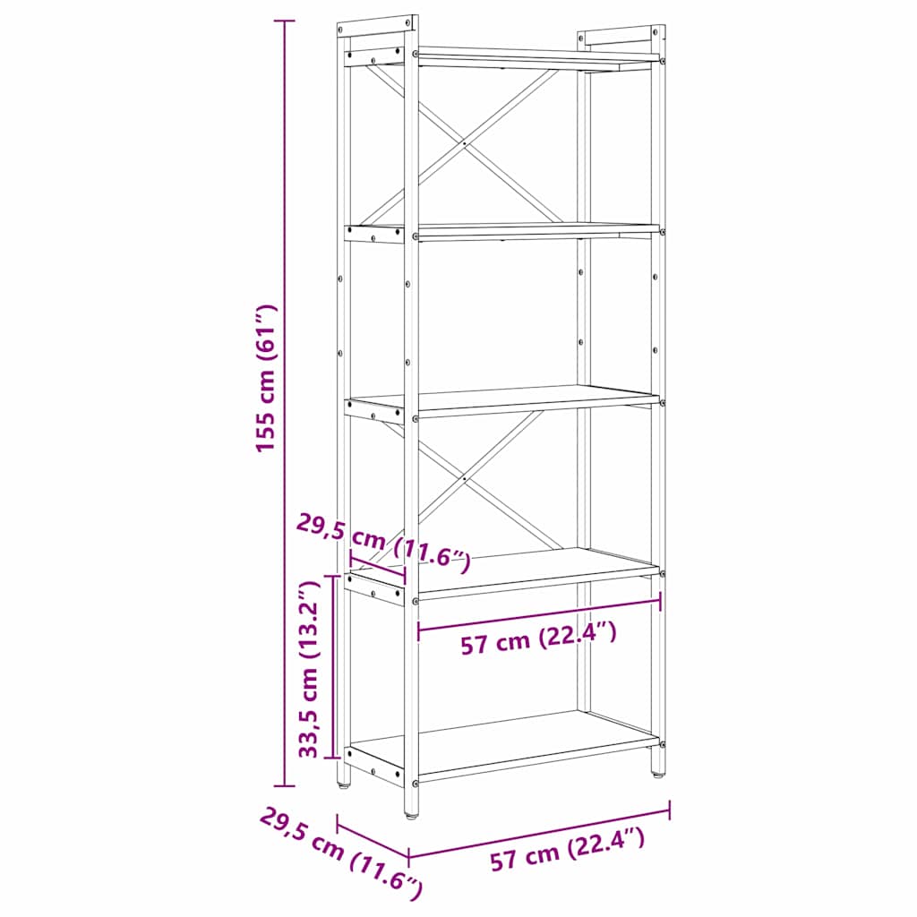 Bokhylla Gammalt trä 60 x 30 x 153 cm Konstruerat trä