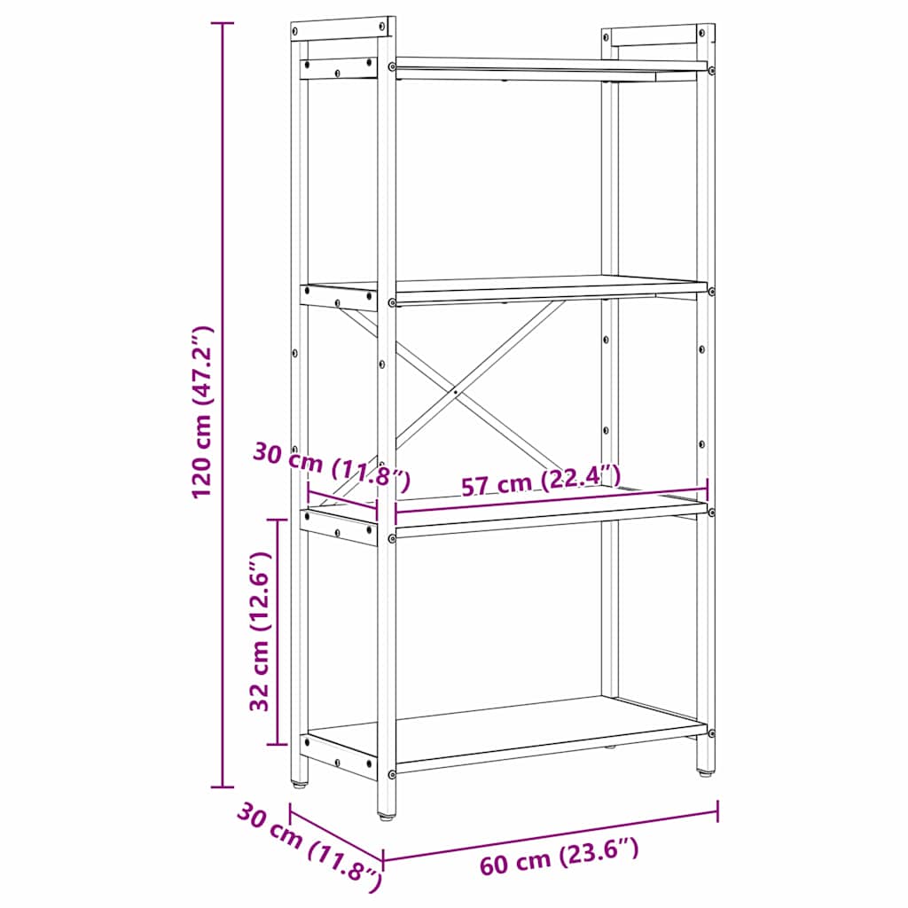 Bokhylla artisan ek 60 x 30 x 118 cm Konstruerat trä