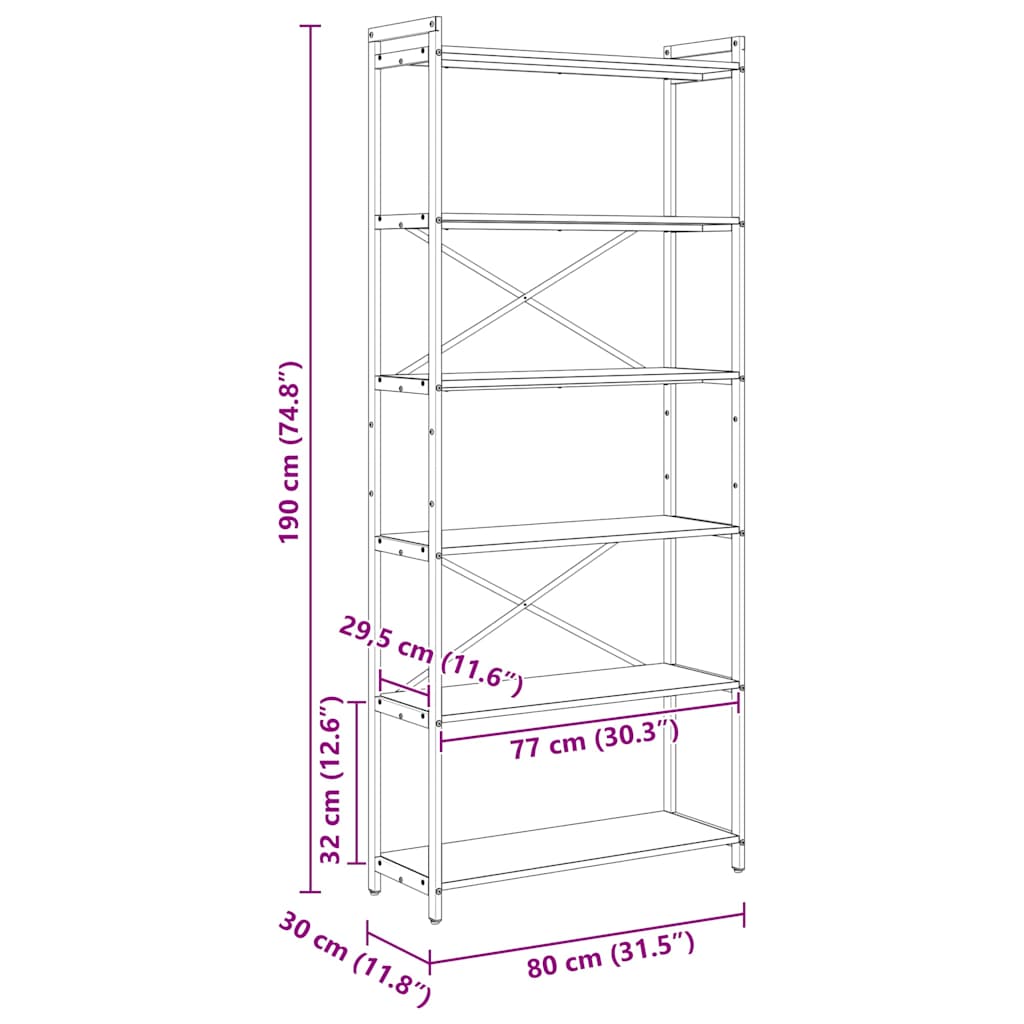 Bokhylla artisan ek 80 x 30 x 188 cm Konstruerat trä