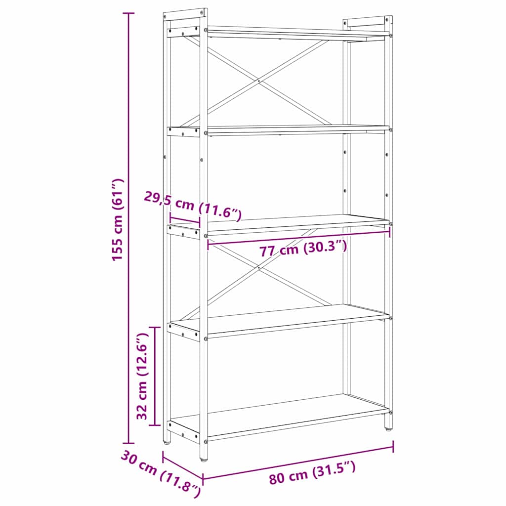 Bokhylla Gammalt trä 80 x 30 x 153 cm Konstruerat trä