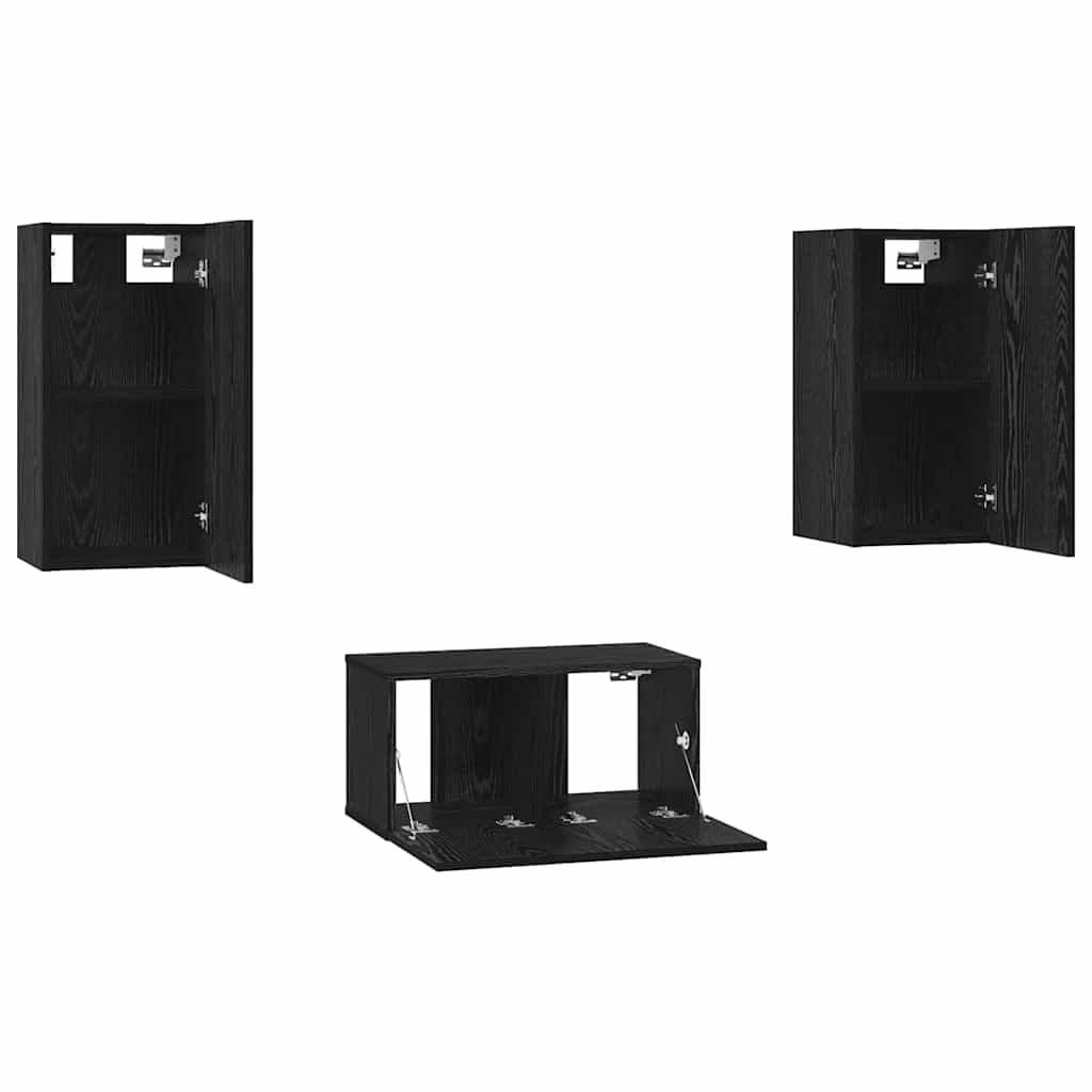 TV-bänkset 3 pcs Svart ek 60 x 30 x 30 cm Konstruerat trä