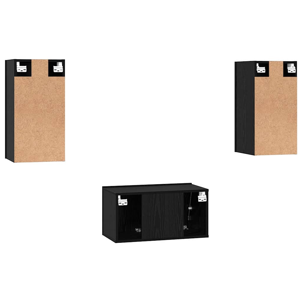 TV-bänkset 3 pcs Svart ek 60 x 30 x 30 cm Konstruerat trä