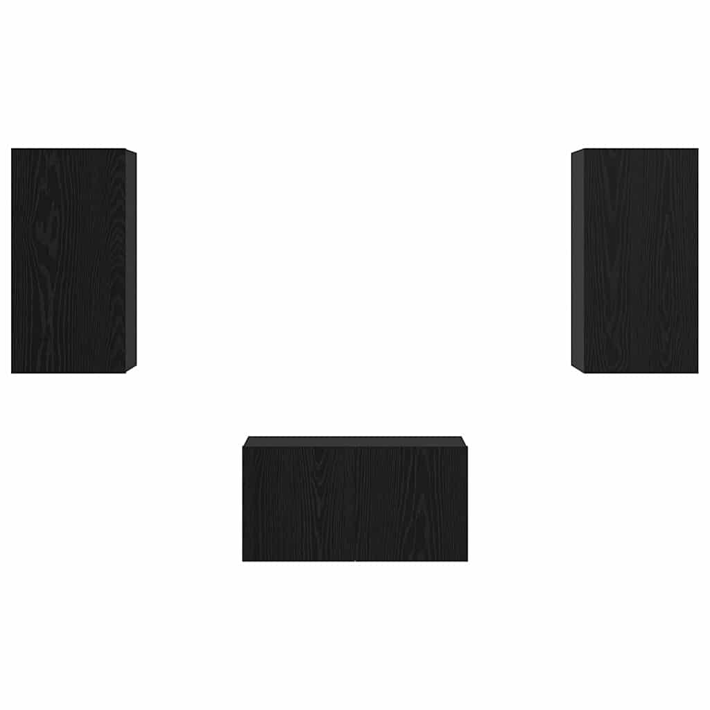 TV-bänkset 3 pcs Svart ek 60 x 30 x 30 cm Konstruerat trä