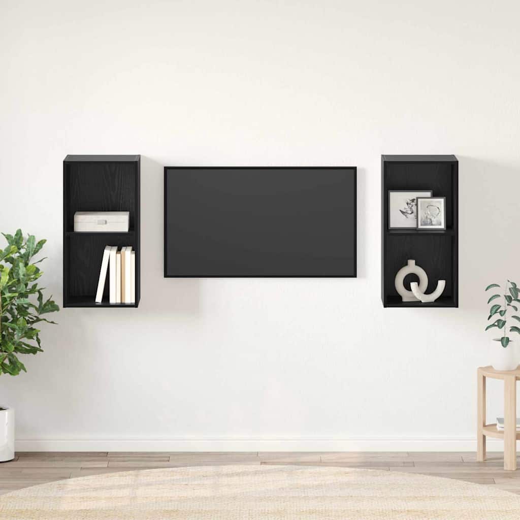 Vägg TV Skåp 2 pcs Svart ek 37 x 37 x 72 cm Konstruerat trä