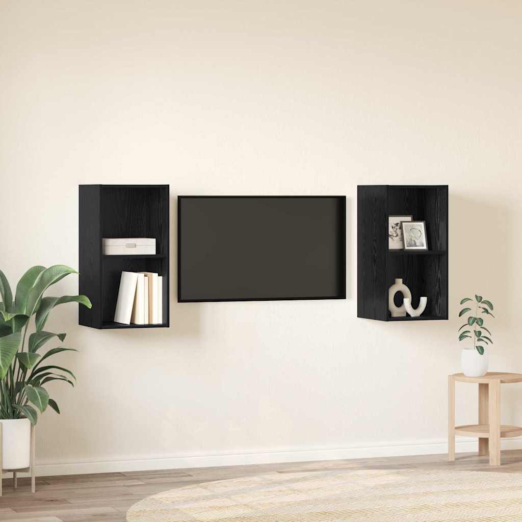 Vägg TV Skåp 2 pcs Svart ek 37 x 37 x 72 cm Konstruerat trä