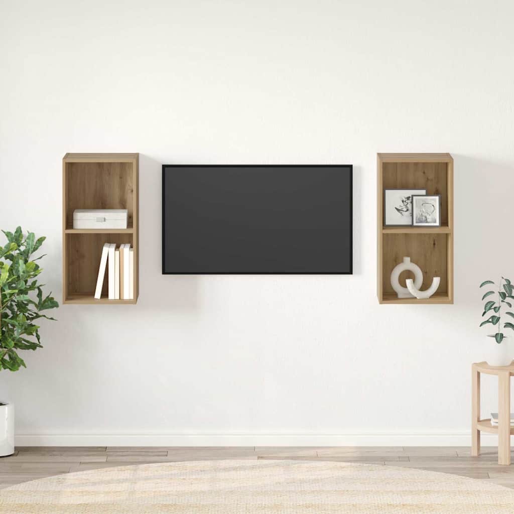 Vägg TV Skåp 2 pcs Hantverks-ek 37 x 37 x 72 cm Konstruerat trä
