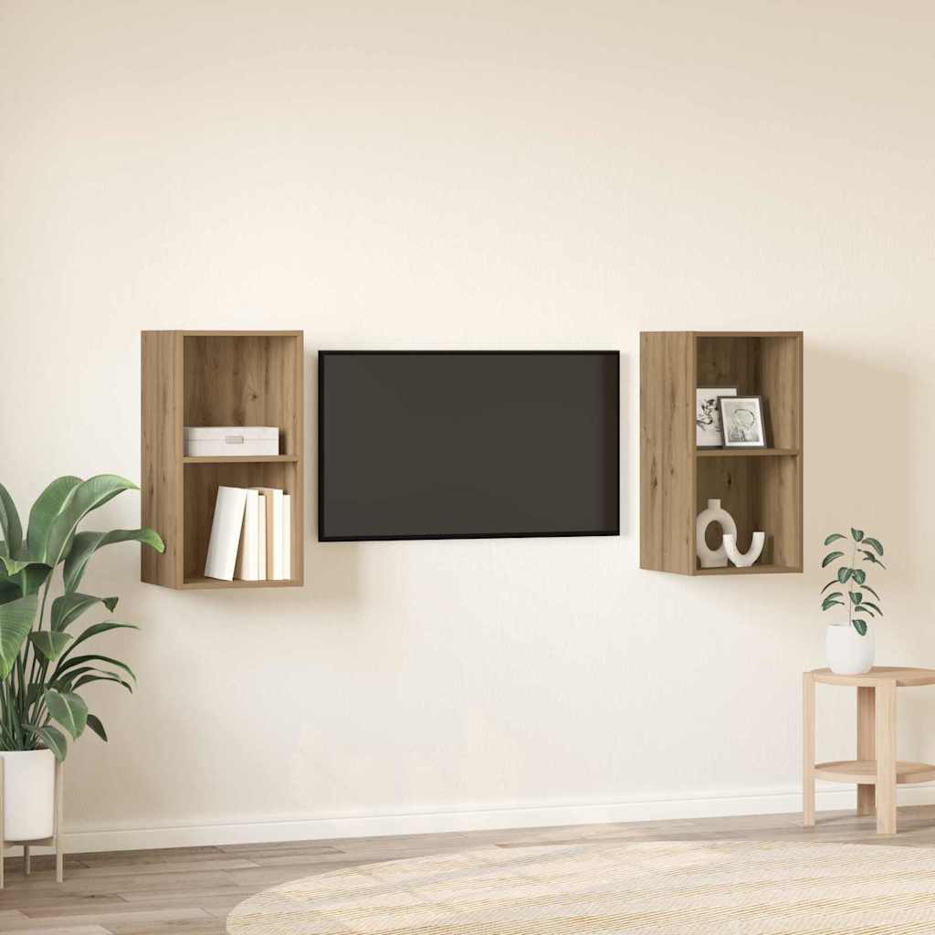 Vägg TV Skåp 2 pcs Hantverks-ek 37 x 37 x 72 cm Konstruerat trä