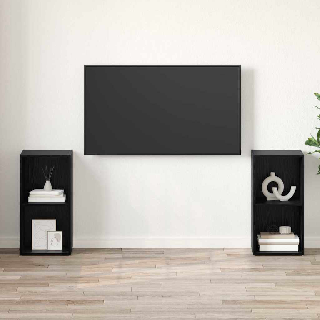 TV-bänkset 2 pcs Svart ek 72 x 35 x 36.5 cm Konstruerat trä